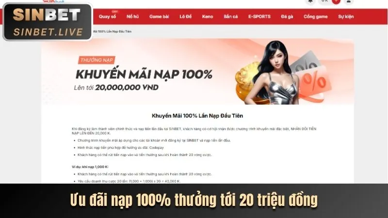 Thưởng nạp tiền lần đầu tại win68